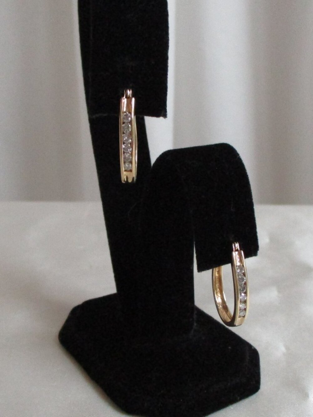 Vintage 14K Gold Channel Set Natural Diamond Teardrop Hoop Earrings